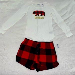 OLD NAVY Holiday Christmas Pajamas Red Flannel Shirt with Shorts Size Small NWT